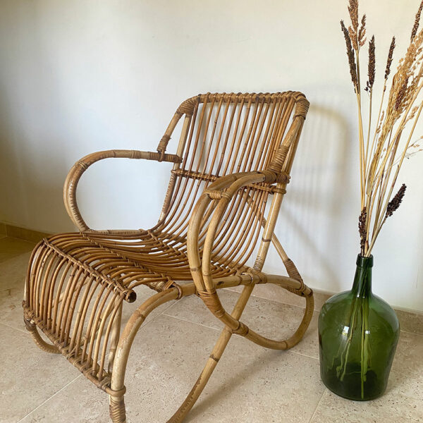 Fauteuil en rotin vintage restauré à l'huile de lin